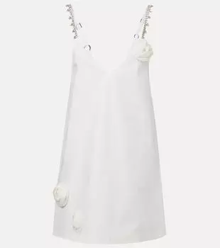 Мини-платье с цветочными аппликациями и декоративными элементами Area, белый