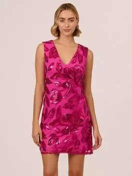 Мини-платье с цветочными блестками Adrianna Papell, цвет Bright Rose