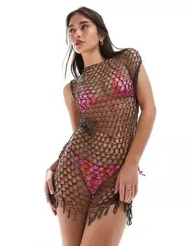 Мини-платье с диском, связанное крючком, черного цвета от X Siedres Mango