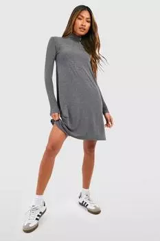 Мини-платье с длинным рукавом и высоким воротником Basics boohoo, серый