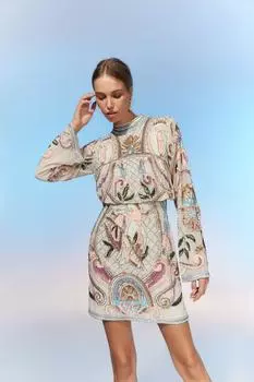 Мини-платье с длинным рукавом, украшенное вручную The Collector Coast, белый