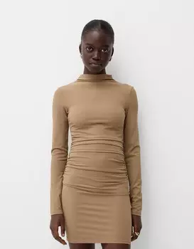 Мини-Платье с длинными рукавами Bershka, коричневый