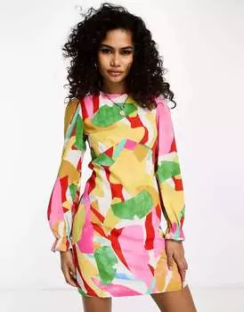 Мини-платье с длинными рукавами и абстрактным принтом Urban Threads