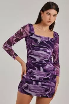 Мини-платье с длинными рукавами и мраморной сеткой Pink Vanilla, фиолетовый