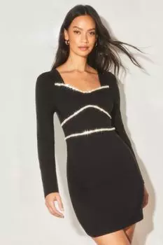 Мини-Платье с длинными рукавами и кристаллами Lipsy, черный