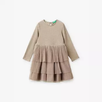 Мини-Платье с длинными рукавами и юбкой из тюля, 18 месяцев - 6 лет Benetton, коричневый