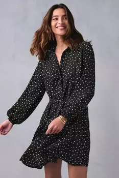 Мини платье с длинными рукавами и бантом Next, охра