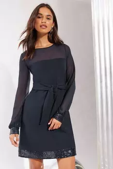 Мини платье с длинными рукавами и отделкой пайетками Friends Like These, синий