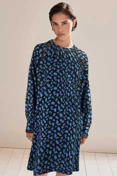 Мини-платье с длинными рукавами и украшением в виде лесенки Next, черный