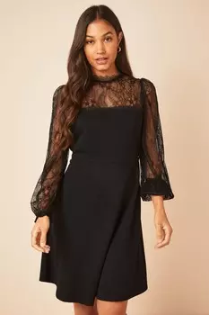 Мини-платье с длинными рукавами и кружевной кокеткой Friends Like These, черный