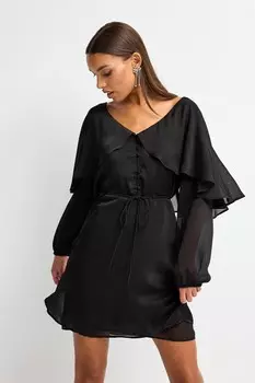 Мини-Платье с длинными рукавами и накидкой Next, черный