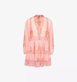 Мини-Платье с длинными рукавами и узором пейсли из хлопка и шелка Etro, розовый