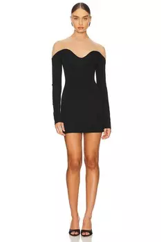 Мини-Платье с длинными рукавами и волнистым вырезом David Koma, черный