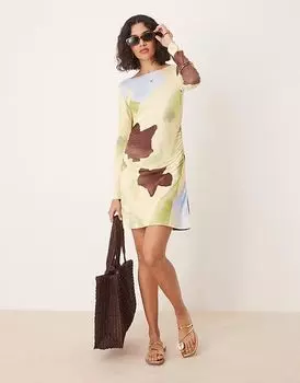 Мини-платье с длинными рукавами и цветочным принтом ASOS DESIGN