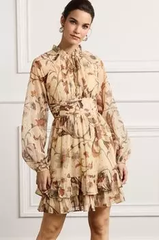 Мини-платье с длинными рукавами и цветочным принтом Next