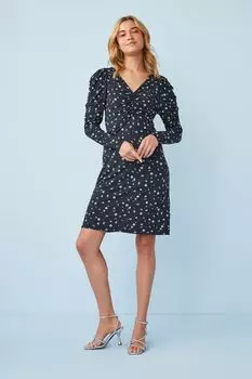 Мини-платье с длинными рукавами и рюшами Next