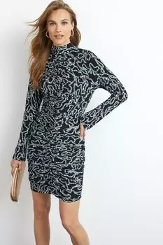 Мини-платье с длинными рукавами и рюшами спереди Next