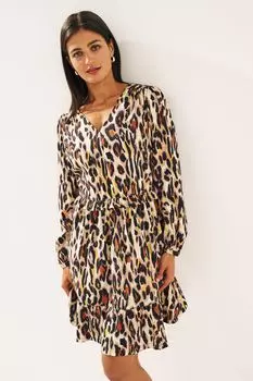 Мини-платье с длинными рукавами и V-образным вырезом Next