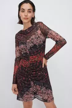 Мини-Платье с длинными рукавами из сетки Next, красный