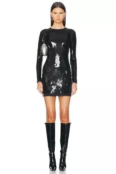 Мини-платье с длинными рукавами Rabanne, черный
