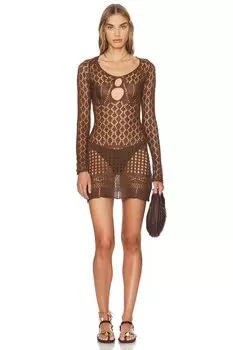 Мини-Платье с длинными рукавами, связанное крючком Sndys, коричневый