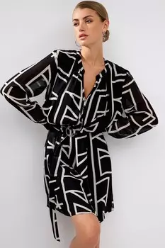 Мини-платье с длинными рукавами завязанное на талии Next