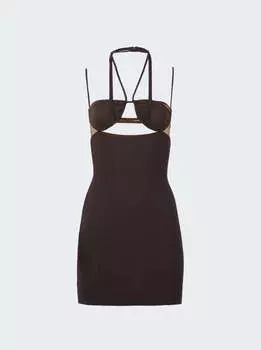 Мини-платье с двойным бюстгальтером и драпировкой Nensi Dojaka, коричневый