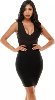 Мини-платье с двойным V-образным вырезом Bebe, черный