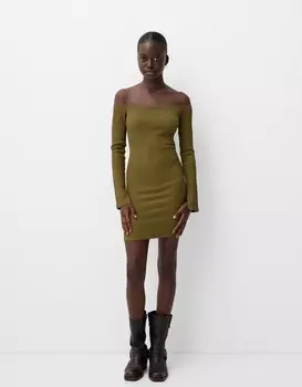 Мини-Платье с фактурной отделкой Bershka, хаки