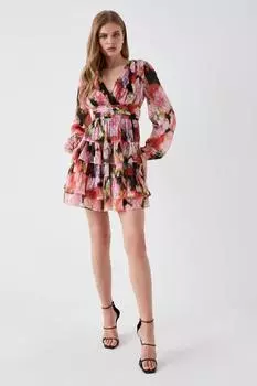 Мини-платье с фактурной шифоновой многоярусной юбкой Coast, розовый