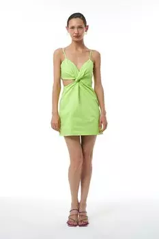 Мини-платье с глубоким вырезом и бретелями Неоново-Зеленый QUZU