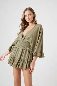 Мини-платье с глубоким вырезом и оборками Forever 21