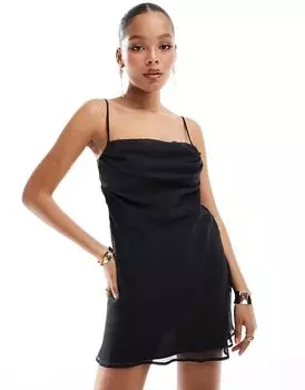 Мини-платье с капюшоном и косой ажурной отделкой черного цвета ASOS DESIGN