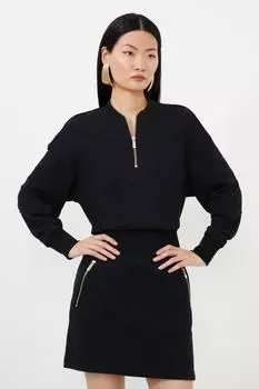 Мини-платье с капюшоном из джерси и петлями на спине Karen Millen, черный