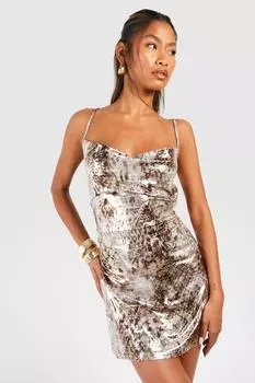 Мини-платье с капюшоном из фольги boohoo, мультиколор