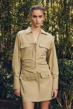 Мини-платье с карманами ZARA, бежевый
