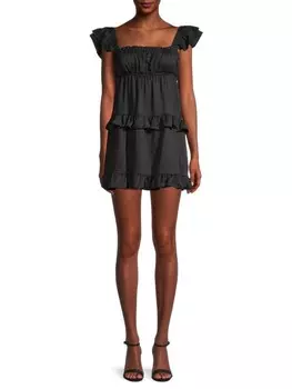 Мини-платье с кокетливыми рюшами WeWoreWhat Black