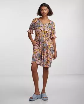 Мини-платье с коротким рукавом на пуговицах Pieces, оранжевый