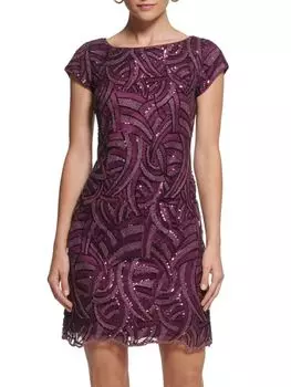 Мини-платье с короткими рукавами и пайетками с рисунком Vince Camuto, цвет Plum