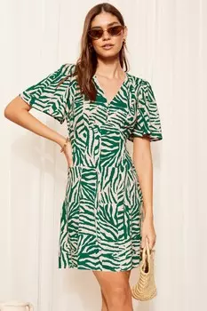 Мини платье с короткими рукавами и сборками спереди Friends Like These, зеленый