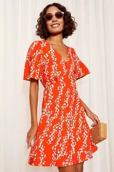 Мини платье с короткими рукавами и сборками спереди Friends Like These, красный