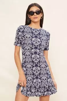 Мини-платье с короткими рукавами и присборенной кромкой из джерси Friends Like These, синий