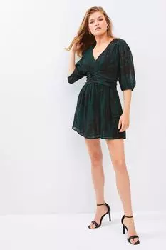 Мини-платье с короткими рукавами и талией Next, зеленый