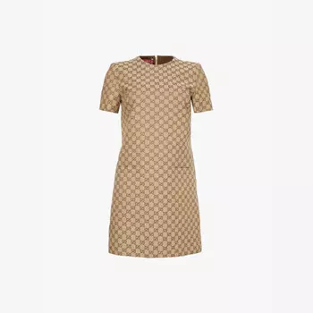 Мини-Платье с короткими рукавами из хлопчатобумажной ткани Gg-Logo Gucci, черный