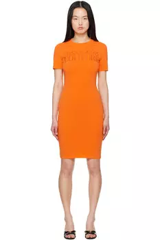 Мини-платье с кристальным логотипом Versace Jeans Couture, цвет tiger