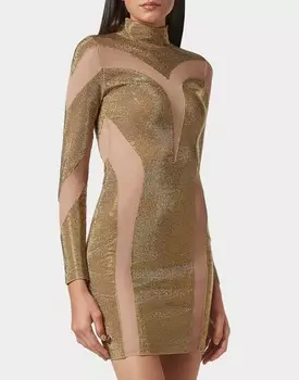Мини-платье с кристаллами Philipp Plein, золото