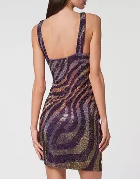 Мини-платье с кристаллами Philipp Plein, цвет Purple/Light Gold