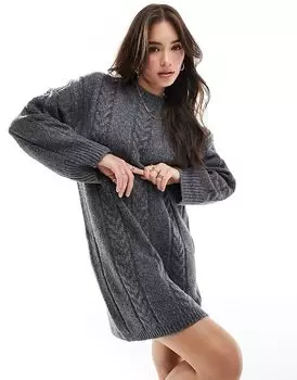 Мини-платье с круглым вырезом и косами, угольный цвет ASOS DESIGN
