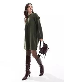 Мини-платье с круглым вырезом и широкими манжетами цвета хаки ASOS DESIGN