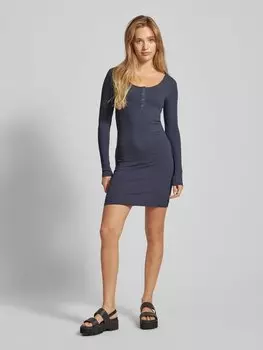 Мини-платье с круглым вырезом в рубчик Pieces, синий